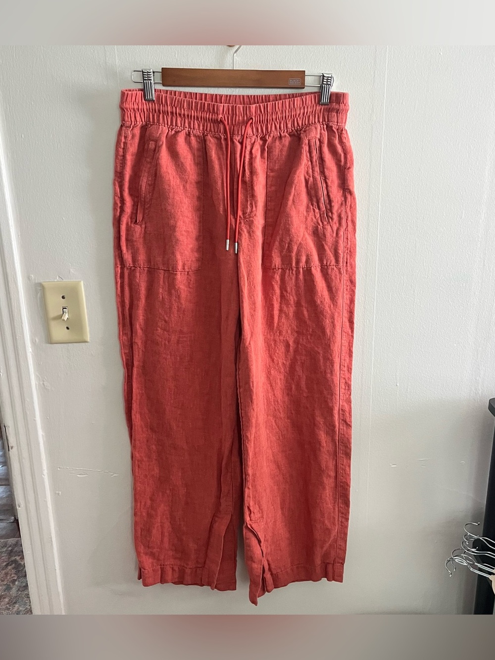 Athleta Retreat High Rise Wide Leg 100% Linen Pant Women's 6 Coral Coastal